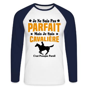 Je ne suis pas Parfait mais je suis Cavalière - T-shirt baseball manches longues Homme - blanc/marine - Devant - Nik (191cm)