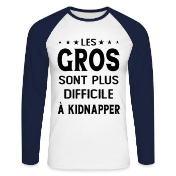 Les gros sont plus difficiles à kidnapper - T-shirt baseball manches longues Homme - blanc/marine - Devant - Nik (191cm)