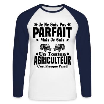 Pas parfait mais je suis un Tonton Agriculteur - T-shirt baseball manches longues Homme - blanc/marine - Devant - Nik (191cm)