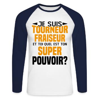Tourneur fraiseur Cadeau drôles - T-shirt baseball manches longues Homme - blanc/marine - Devant - Nik (191cm)