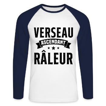 Verseau ascendant râleur cadeau humour signe - T-shirt baseball manches longues Homme - blanc/marine - Devant - Nik (191cm)