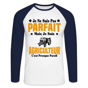Pas parfait mais je suis un papa agriculteur Cool - T-shirt baseball manches longues Homme - blanc/marine - Devant - Nik (191cm)