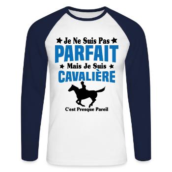 Je ne suis pas Parfait mais je suis Cavalière - T-shirt baseball manches longues Homme - blanc/marine - Devant - Nik (191cm)