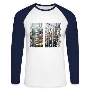 New York - Unisex Long Sleeve Baseball T-Shirt - white/navy - Front - Nik (191cm)