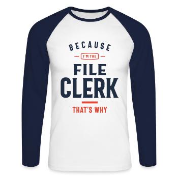 File Clerk Job Occupation - Unisex Long Sleeve Baseball T-Shirt - white/navy - Front - Nik (191cm)