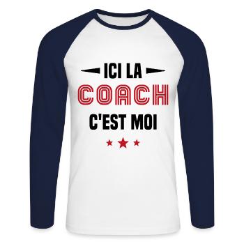 Ici La Coach C'est moi - T-shirt baseball manches longues Homme - blanc/marine - Devant - Nik (191cm)