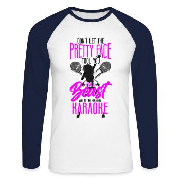 Karaoke Singer Don't Let The - Unisex Long Sleeve Baseball T-Shirt - white/navy - Front - Nik (191cm)