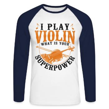 Violin Violinist Vintage I Play - Unisex Baseballshirt langarm - Weiß/Navy - Vorne - Nik (191cm)