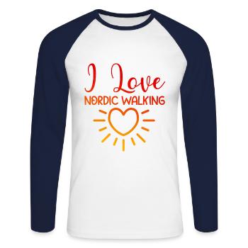 J’adore la marche nordique - T-shirt baseball manches longues Homme - blanc/marine - Devant - Nik (191cm)