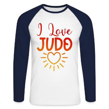 J’adore le judo - T-shirt baseball manches longues Homme - blanc/marine - Devant - Nik (191cm)