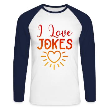 Ich liebe Witze - Unisex Baseballshirt langarm - Weiß/Navy - Vorne - Nik (191cm)