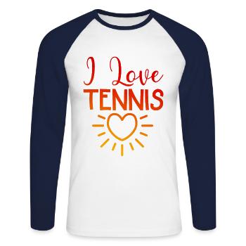 I love tennis - Unisex Long Sleeve Baseball T-Shirt - white/navy - Front - Nik (191cm)
