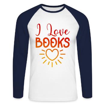 J’adore les livres - T-shirt baseball manches longues Homme - blanc/marine - Devant - Nik (191cm)