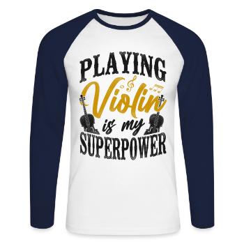 Violoniste Violoniste Vintage Jouer - T-shirt baseball manches longues Homme - blanc/marine - Devant - Nik (191cm)