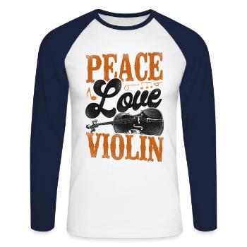 Violin Violinist Girl Vintage - Unisex Long Sleeve Baseball T-Shirt - white/navy - Front - Nik (191cm)