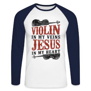 Violoniste Violoniste Jesus Christian - T-shirt baseball manches longues Homme - blanc/marine - Devant - Nik (191cm)