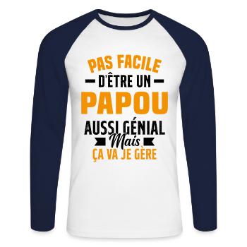 papou génial cadeau humour papou - T-shirt baseball manches longues Homme - blanc/marine - Devant - Nik (191cm)
