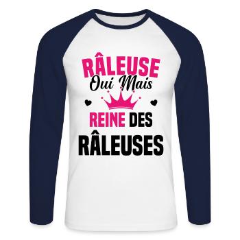 Reine des râleuses - T-shirt baseball manches longues Homme - blanc/marine - Devant - Nik (191cm)