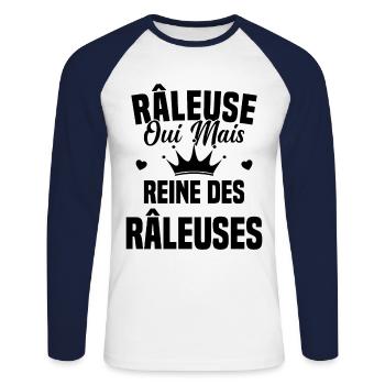 Reine des râleuses - T-shirt baseball manches longues Homme - blanc/marine - Devant - Nik (191cm)