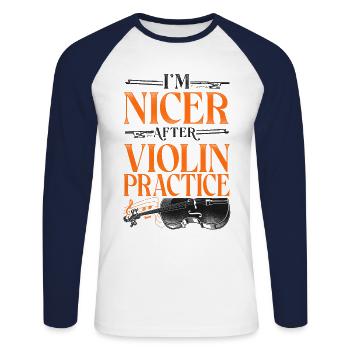 Violon Violoniste Vintage I’m Nicer - T-shirt baseball manches longues Homme - blanc/marine - Devant - Nik (191cm)