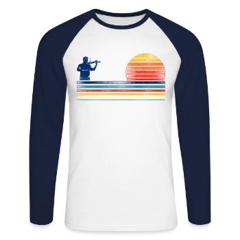Violon Violoniste Rétro Vintage - T-shirt baseball manches longues Homme - blanc/marine - Devant - Nik (191cm)