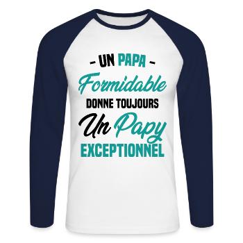 Papa Formidable Donne Toujours Papy Exceptionnel - T-shirt baseball manches longues Homme - blanc/marine - Devant - Nik (191cm)