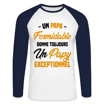 Papa Formidable Donne Toujours Papy Exceptionnel - T-shirt baseball manches longues Homme - blanc/marine - Devant - Nik (191cm)