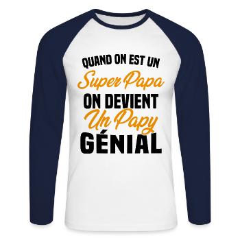 Quand On Est Super Papa On Devient Papy Génial - T-shirt baseball manches longues Homme - blanc/marine - Devant - Nik (191cm)
