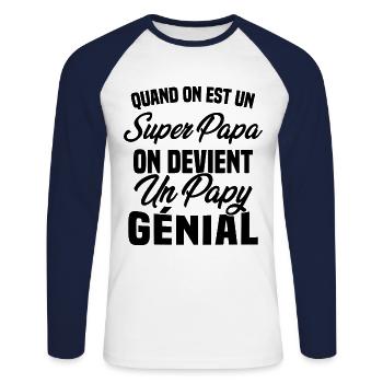 Quand On Est Super Papa On Devient Papy Génial - T-shirt baseball manches longues Homme - blanc/marine - Devant - Nik (191cm)