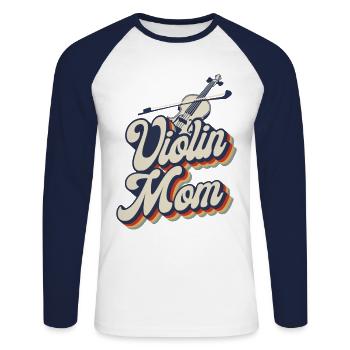 Violon Violoniste Maman Rétro Vintage - T-shirt baseball manches longues Homme - blanc/marine - Devant - Nik (191cm)