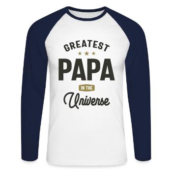 Greatest Papa in The Universe - Dad Grandpa - Unisex Long Sleeve Baseball T-Shirt - white/navy - Front - Nik (191cm)