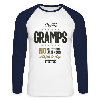 I'm Gramps We'll Just Do Thing My Way - Unisex Long Sleeve Baseball T-Shirt - white/navy - Front - Nik (191cm)
