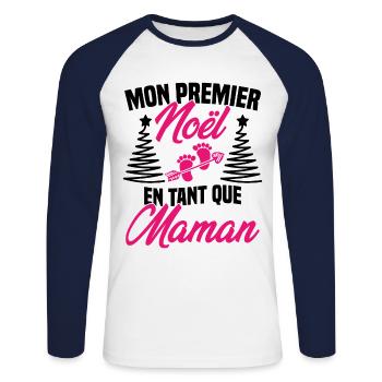 Mon Premier Noël en Tant que Maman - T-shirt baseball manches longues Homme - blanc/marine - Devant - Nik (191cm)