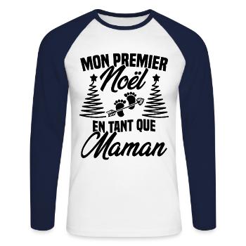 Mon Premier Noël en Tant que Maman - T-shirt baseball manches longues Homme - blanc/marine - Devant - Nik (191cm)