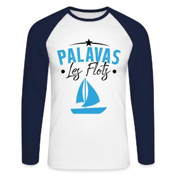 palavas les flots bateau herault cadeau - T-shirt baseball manches longues Homme - blanc/marine - Devant - Nik (191cm)