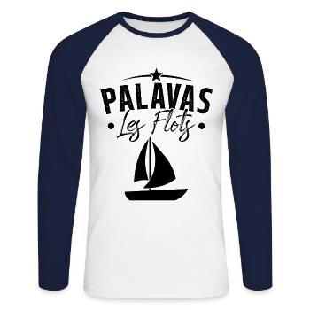 palavas les flots bateau herault cadeau - T-shirt baseball manches longues Homme - blanc/marine - Devant - Nik (191cm)
