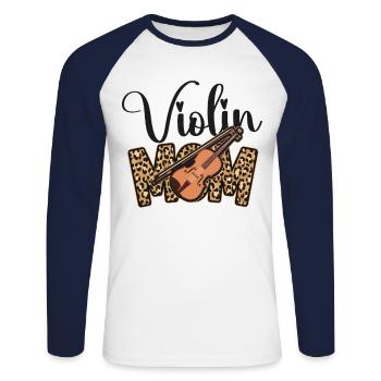 Violon Violoniste Maman Guépard - T-shirt baseball manches longues Homme - blanc/marine - Devant - Nik (191cm)