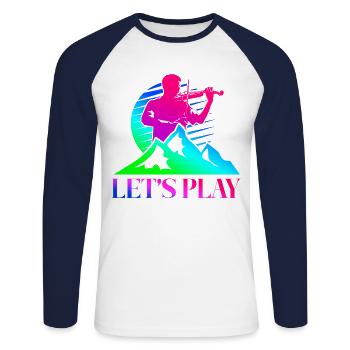 Violon Violoniste Rétro Années 80 90s - T-shirt baseball manches longues Homme - blanc/marine - Devant - Nik (191cm)