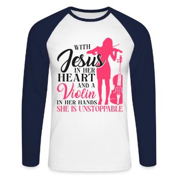 Violoniste Violoniste Jesus Faith - T-shirt baseball manches longues Homme - blanc/marine - Devant - Nik (191cm)
