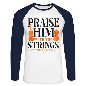 Violon Violoniste Bible Citation Foi - T-shirt baseball manches longues Homme - blanc/marine - Devant - Nik (191cm)