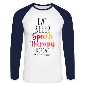 Assistant orthophoniste - T-shirt baseball manches longues Homme - blanc/marine - Devant - Nik (191cm)