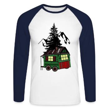 Bauwagen Natur Gebirge Berg Alpen Alm Österreich - T-shirt baseball manches longues Homme - blanc/marine - Devant - Nik (191cm)