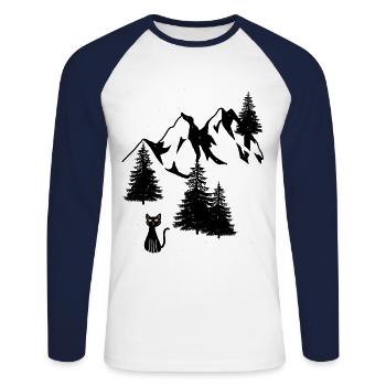 Nature Chat Chat Sauvage Sauvage Chat domestique - T-shirt baseball manches longues Homme - blanc/marine - Devant - Nik (191cm)