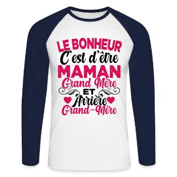 Cadeau Fête des Mère pour Arrière Grand-Mère - T-shirt baseball manches longues Homme - blanc/marine - Devant - Nik (191cm)