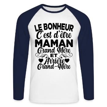 Cadeau Fête des Mère pour Arrière Grand-Mère - T-shirt baseball manches longues Homme - blanc/marine - Devant - Nik (191cm)