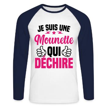 Cadeau Mounette Je suis une Mounette qui Déchire - T-shirt baseball manches longues Homme - blanc/marine - Devant - Nik (191cm)