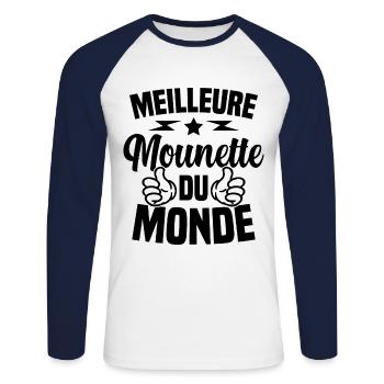 Fête des Mères Meilleure Mounette du Monde - T-shirt baseball manches longues Homme - blanc/marine - Devant - Nik (191cm)
