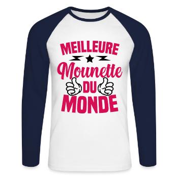 Fête des Mères Meilleure Mounette du Monde - T-shirt baseball manches longues Homme - blanc/marine - Devant - Nik (191cm)