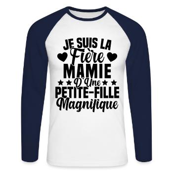 Je suis la Fière Mamie d'une Petite Fille Cool - T-shirt baseball manches longues Homme - blanc/marine - Devant - Nik (191cm)