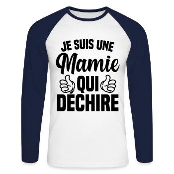 Mamie Grand-mère Mamie Qui Déchire Fête Des Mères - T-shirt baseball manches longues Homme - blanc/marine - Devant - Nik (191cm)